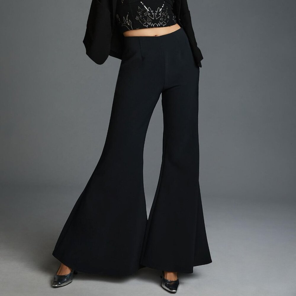 Anthropologie Bell Bottom Flare Pants Size 12 Black Flared Boho Side Zip